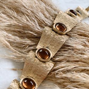 Vintage Crown Trifari Brushed Gold Amber Bracelet